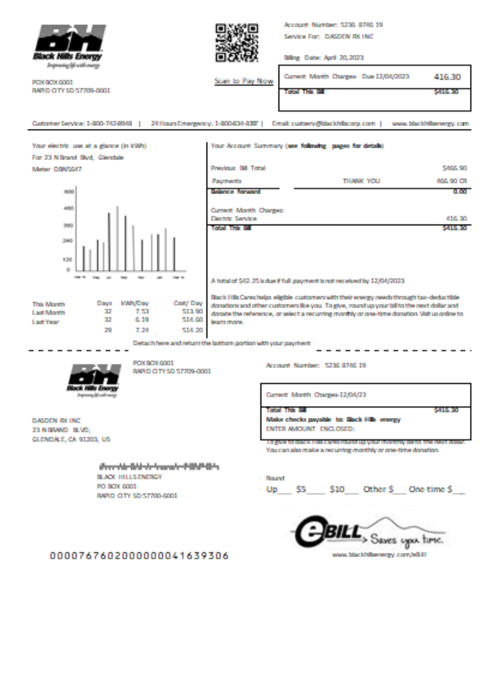 Black Hills Energy utility business bill, SCR PSD template
